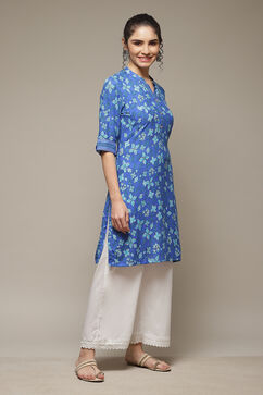 Blue LIVA Straight Kurta image number 5